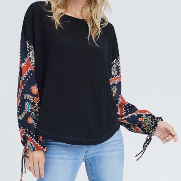 Tops - 2 Larges Left! Waffle Knit Shirt With Patchwork